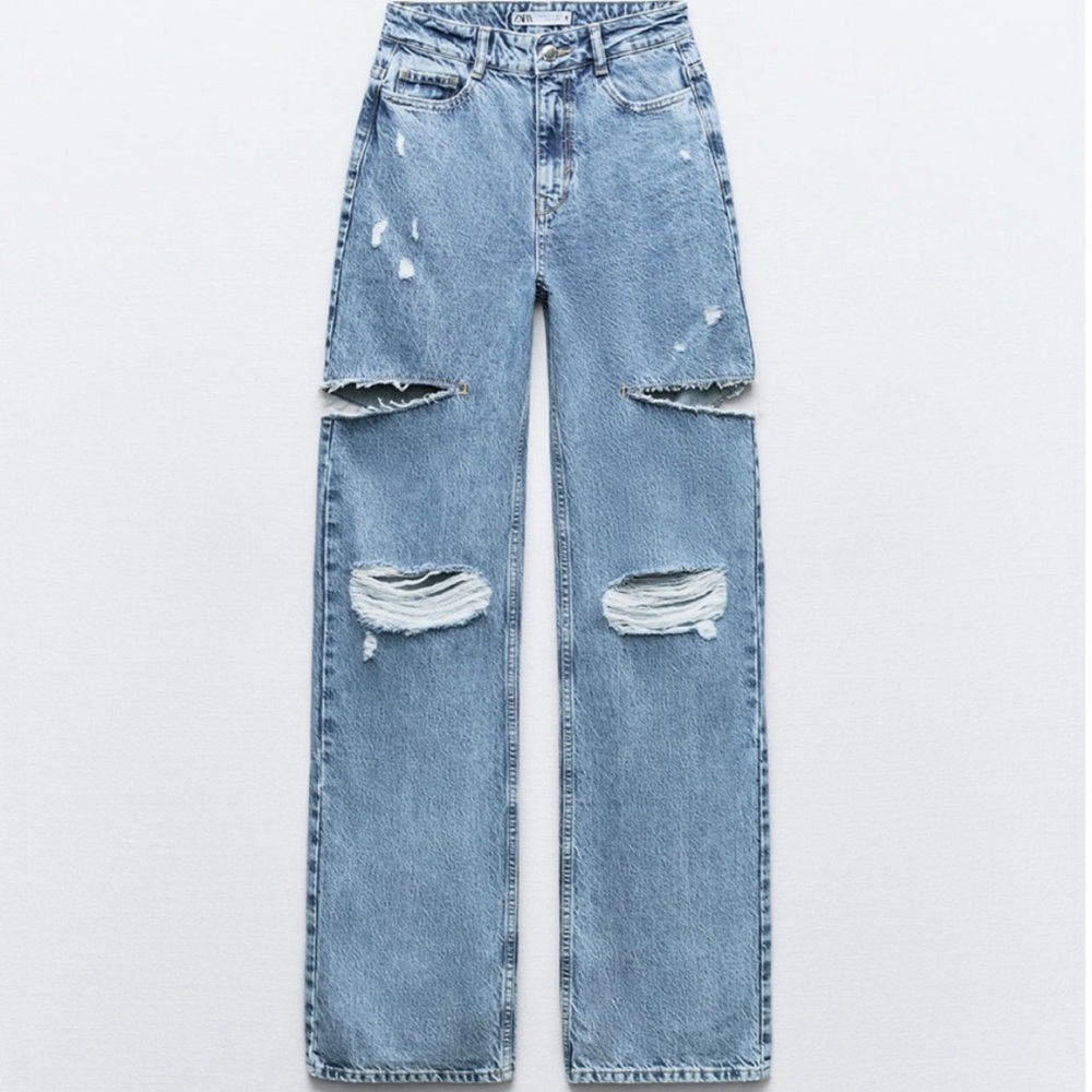Zara Mid waist ripped cut out jeans